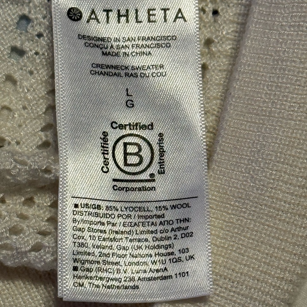 Athleta Elegant Cream Knit Sweater Long Sleeves Lightweight Size L - Picture 7 of 7